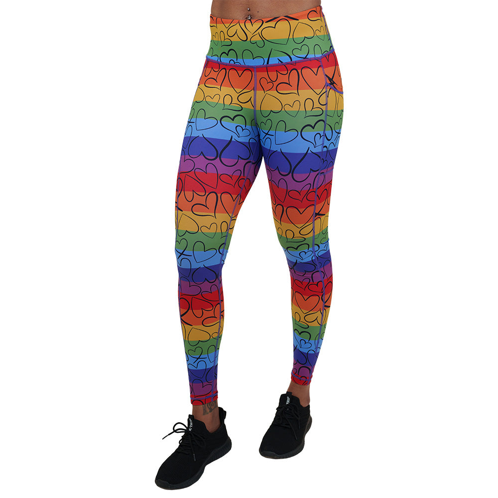 rainbow and heart outlines patterned leggings