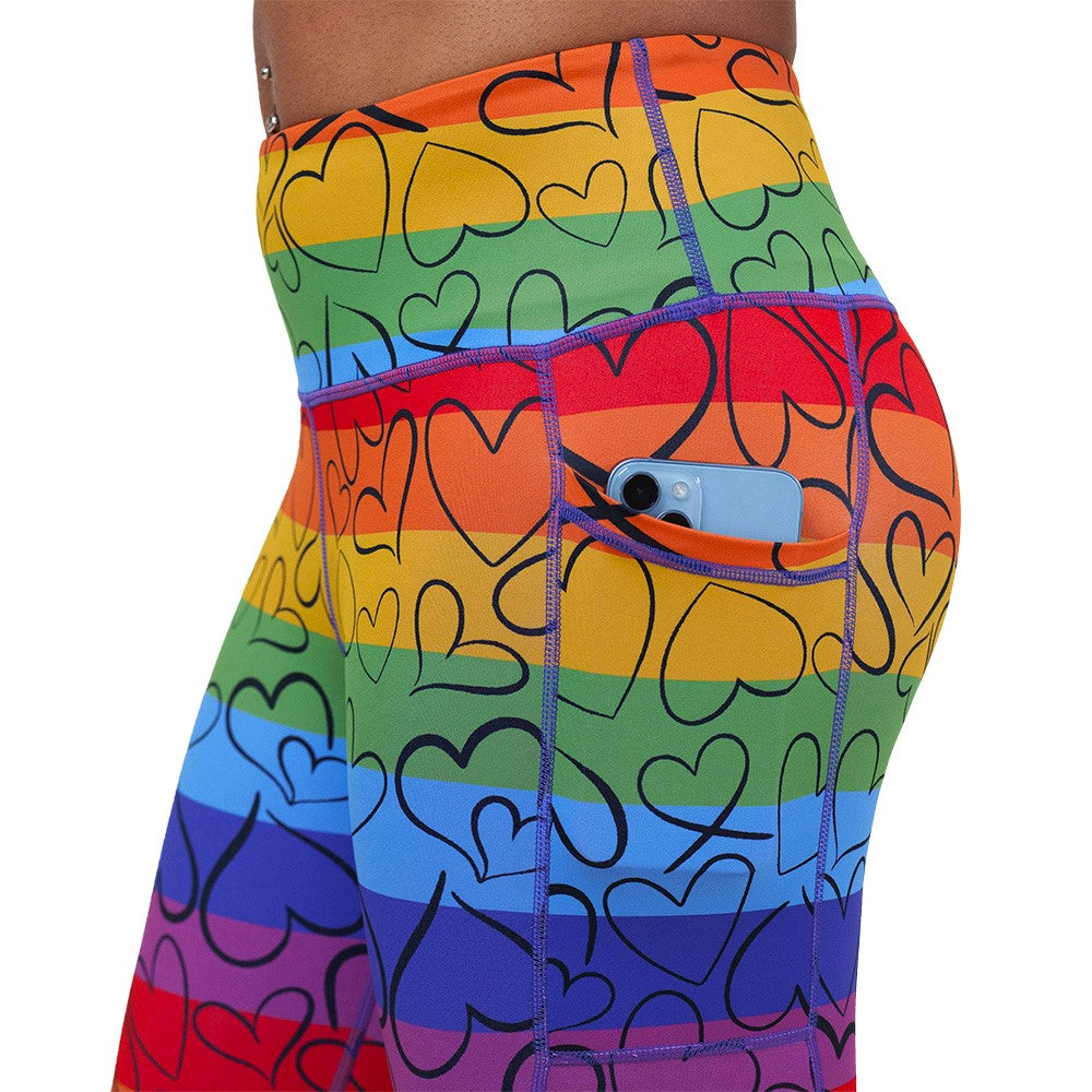 side pocket on the rainbow and heart outlines patterned leggings