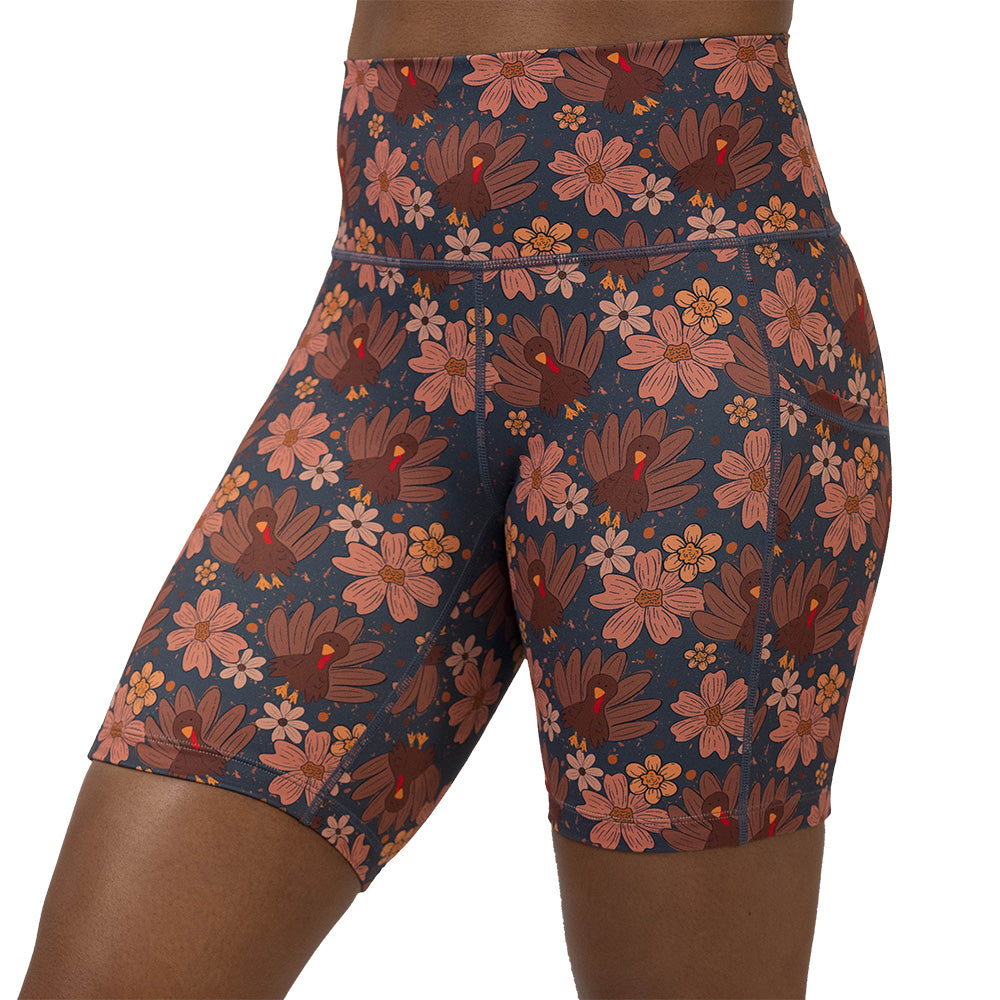 shorts with turkey and floral pattern