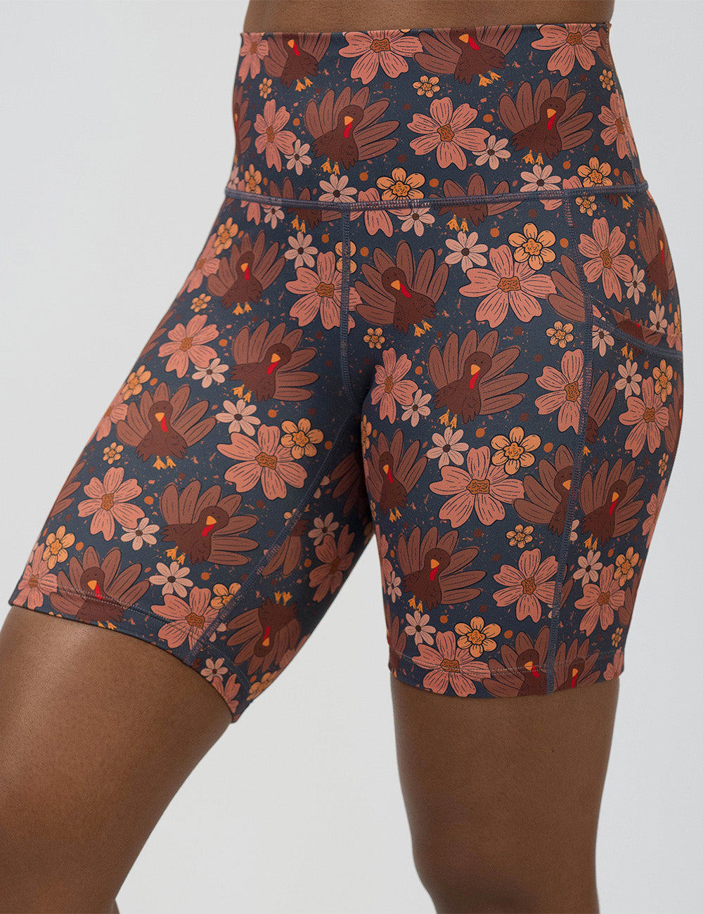 front of the turkeys over a blue background 7 inch shorts against a white background