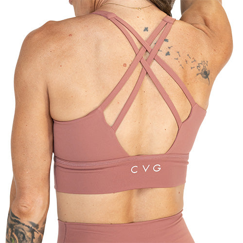 back of solid blush sports bra