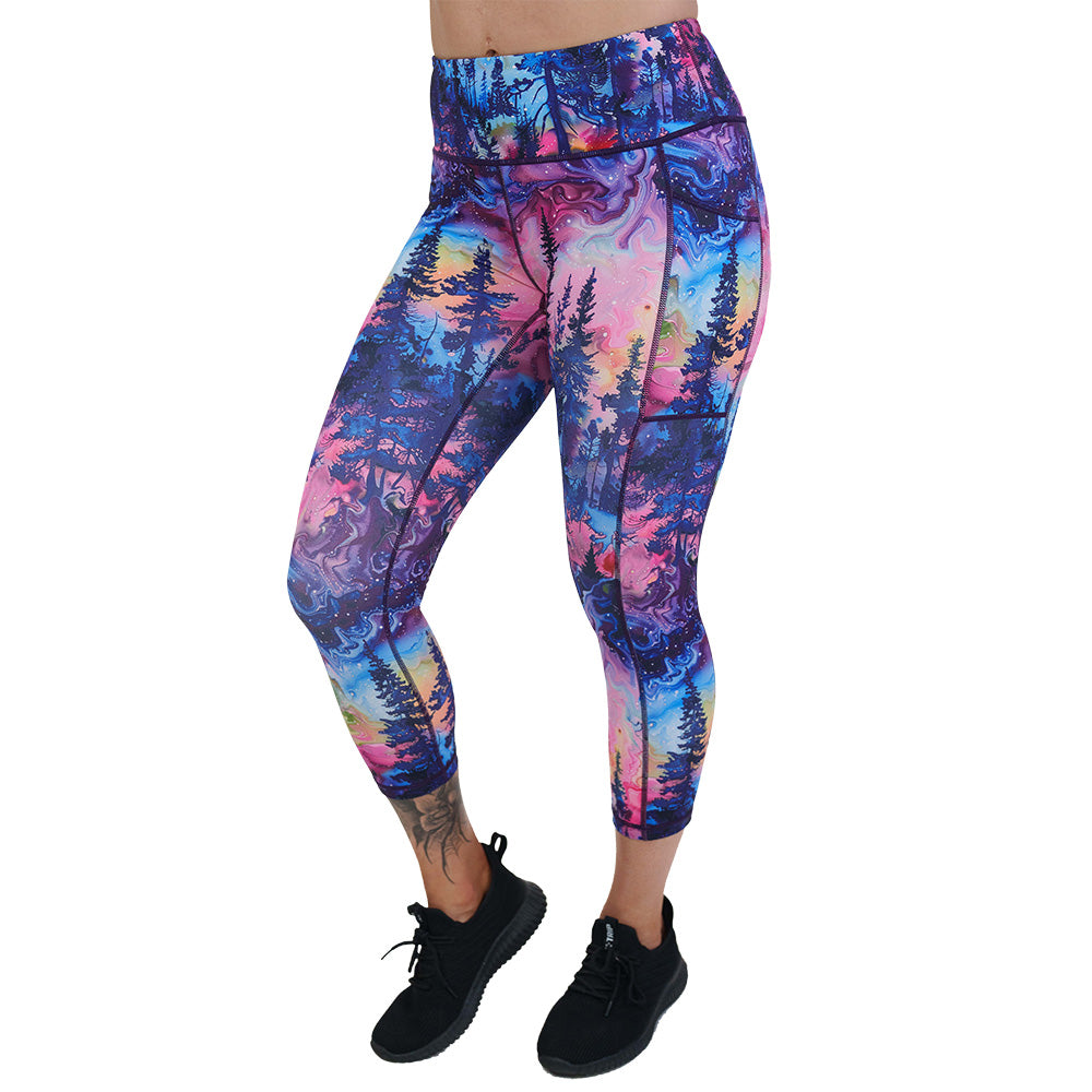 watercolor forest print leggings