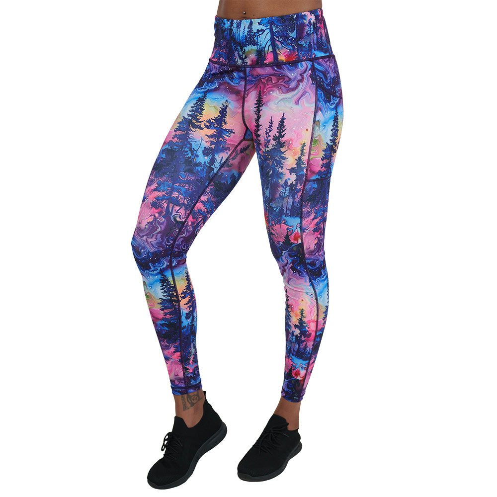 watercolor forest print leggings