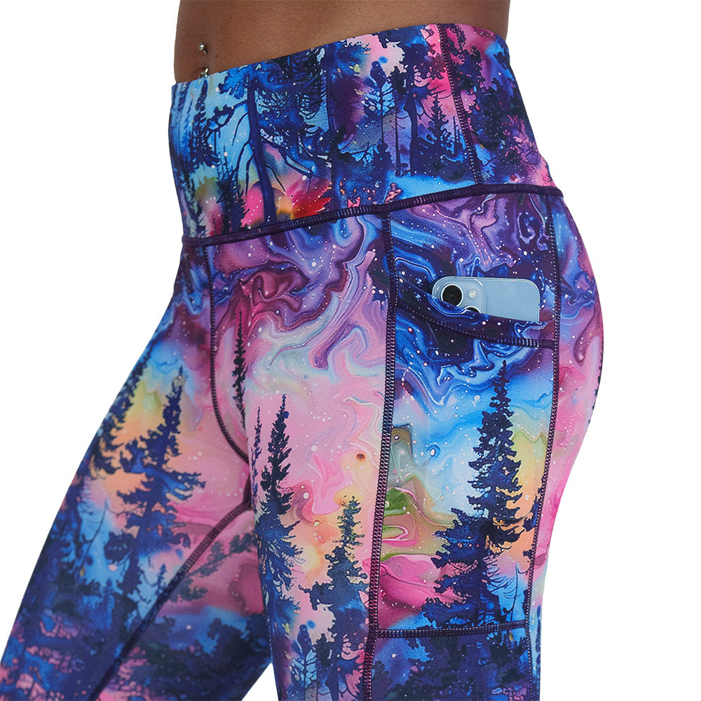 pocket on the watercolor forest print leggings