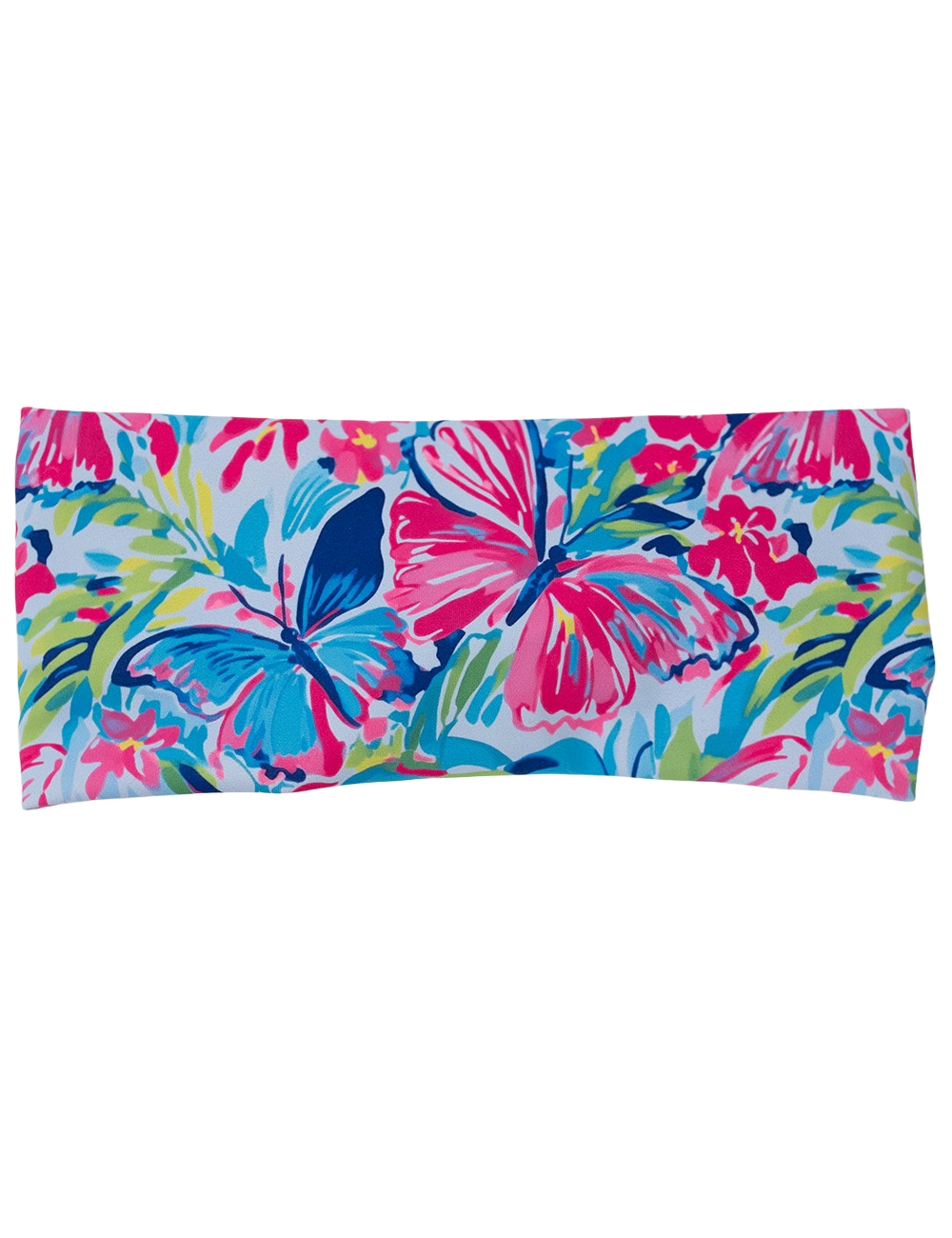 front of the colorful butterflies headband against a white background