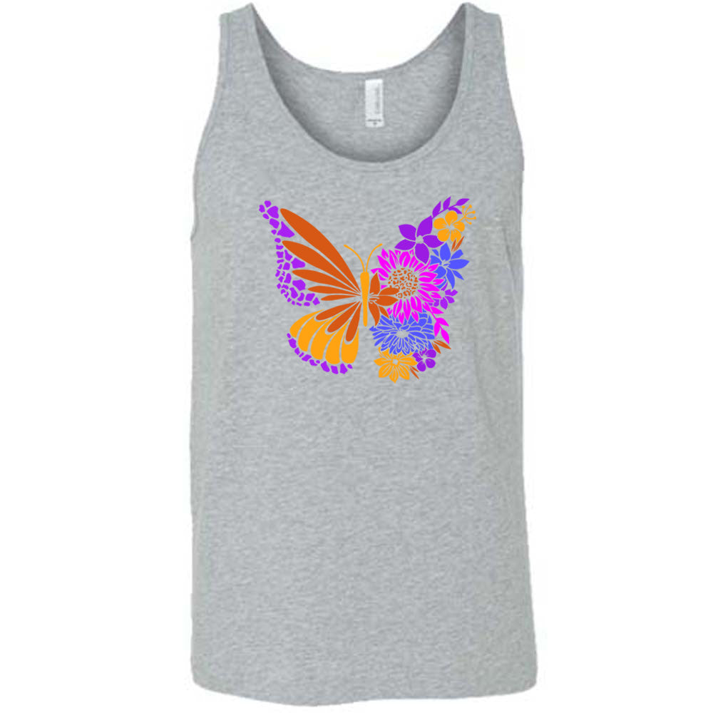 Grey colored tank with a floral butterfly graphic on it