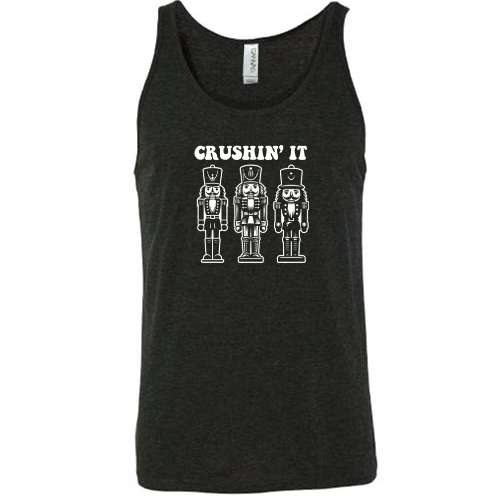 black shirt with the text "Crushin' It" with nutcracker graphics on it