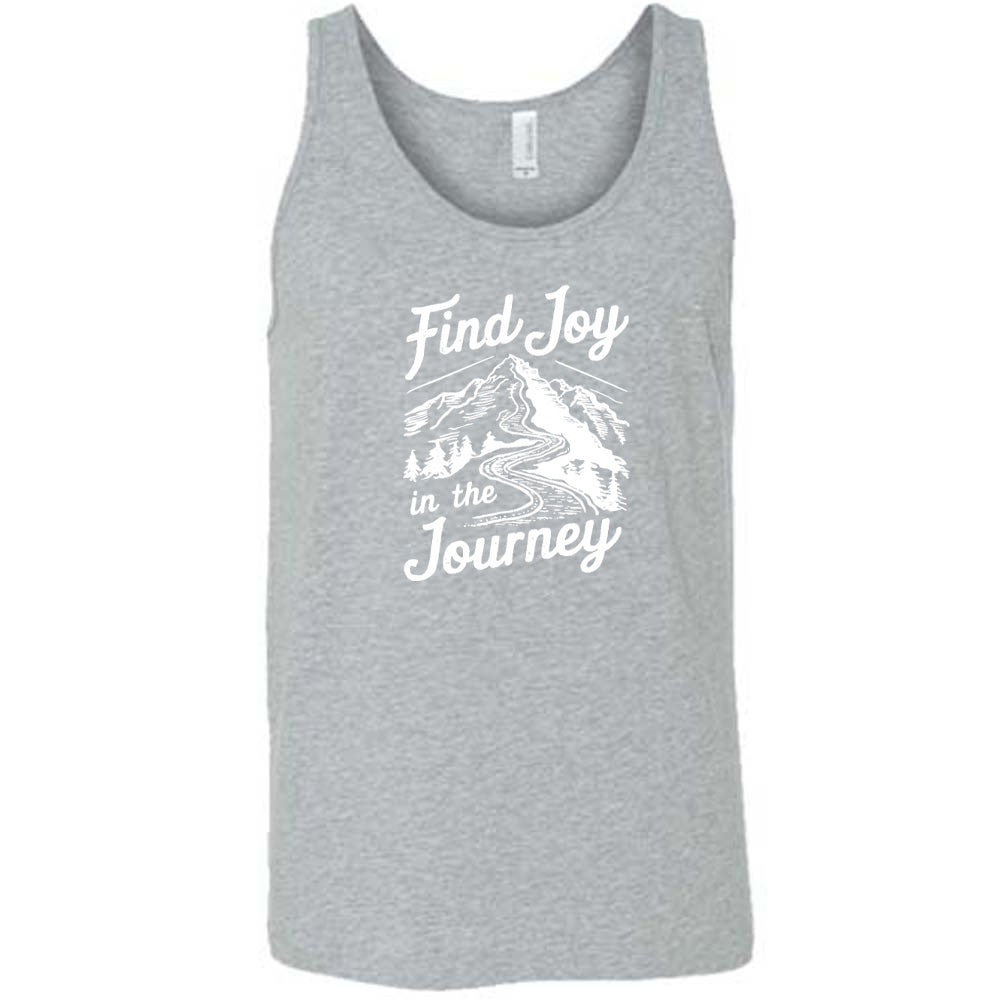 Grey colored tank with a mountain road graphic on it that says "Find Joy In The Journey"