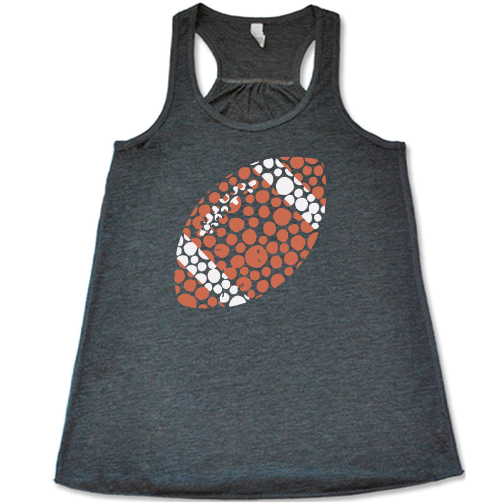 Grey colored flowy tank with football made up of dots graphic on it