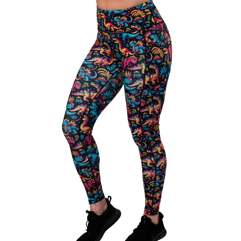 colorful dino print leggings
