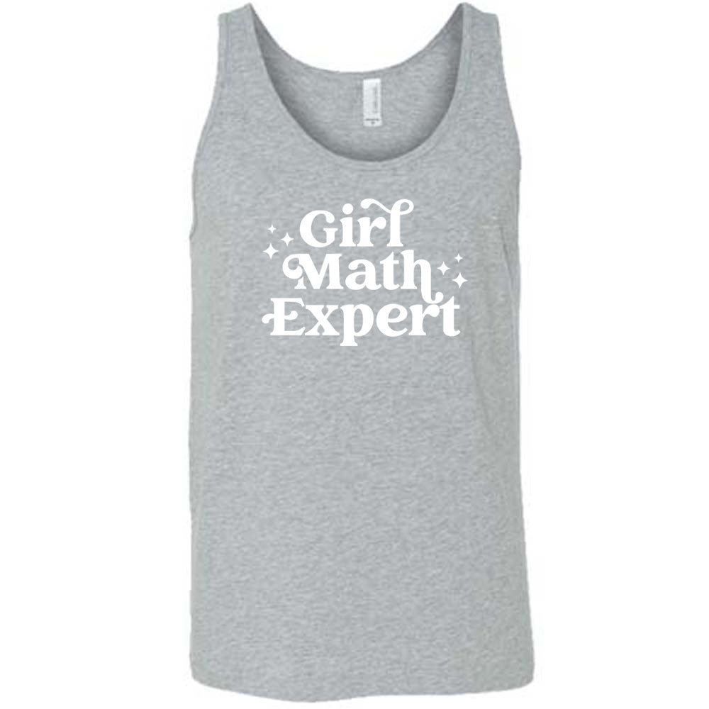 Grey colored tank that says "Girl Math Expert"