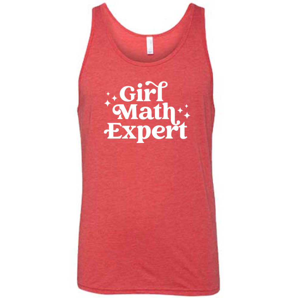 Red colored tank that says "Girl Math Expert"