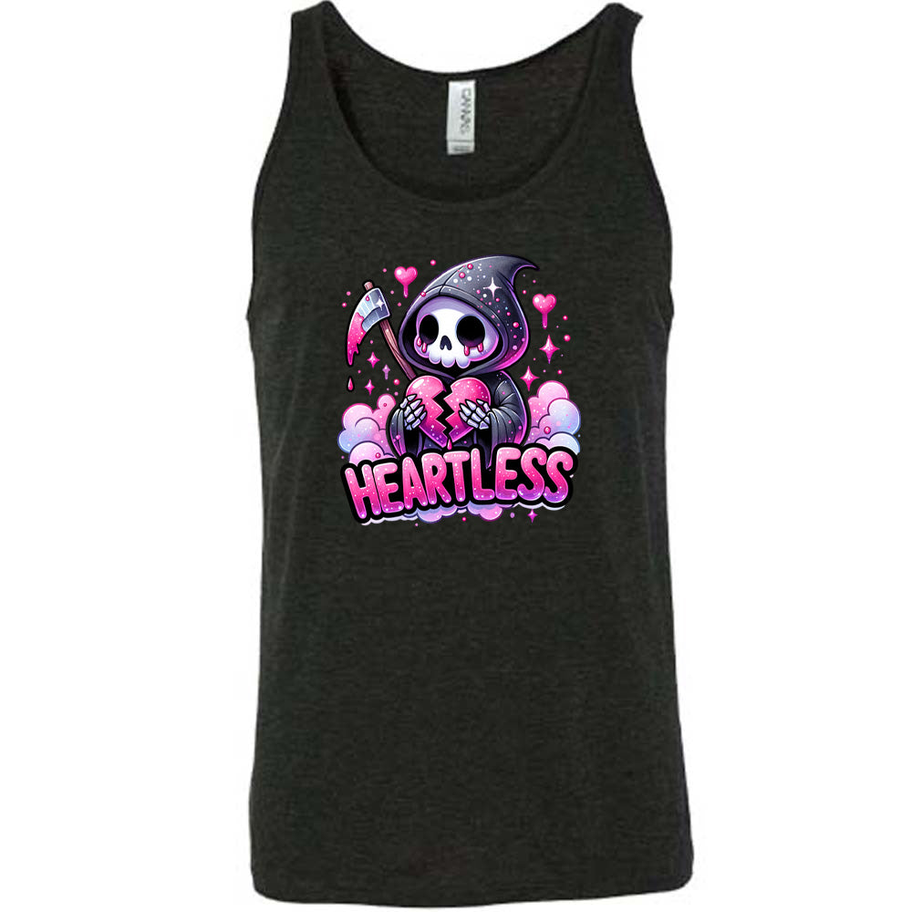black shirt with the text "Heartless" on it