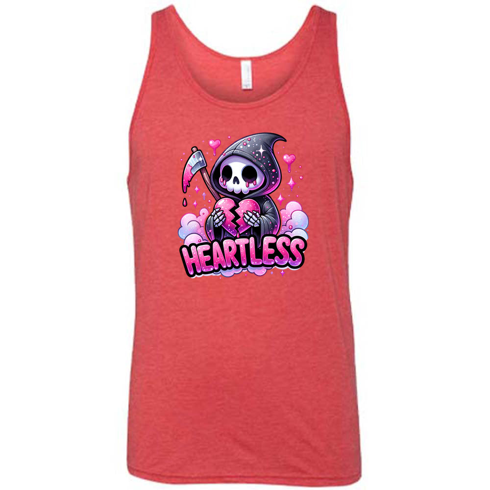 red shirt with the text "Heartless" on it