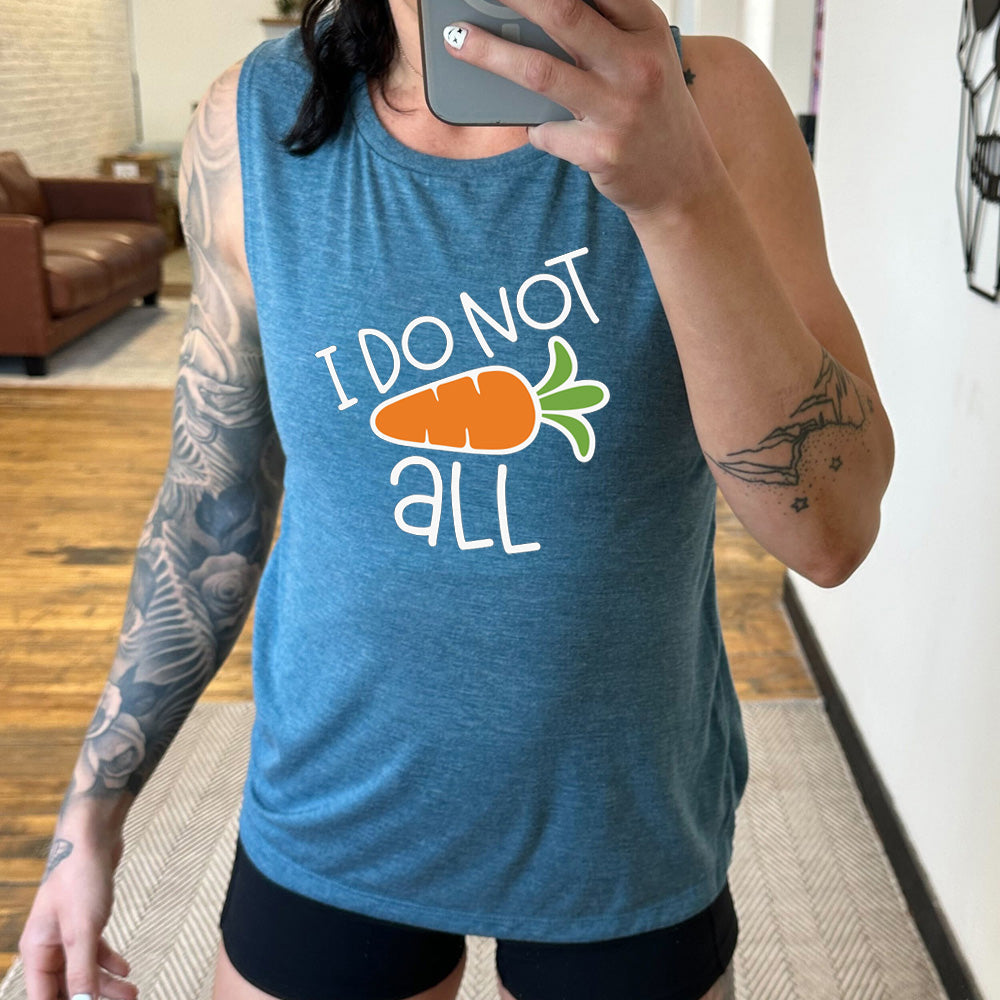 deep teal muscle tank with a carrot graphic on it that says "I Do Not (Carrot) All"