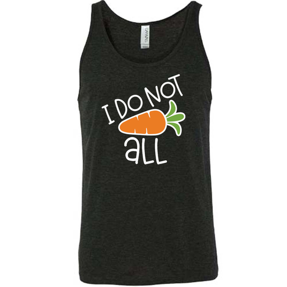 Black colored tank with a carrot graphic on it that says "I Do Not (Carrot) All"