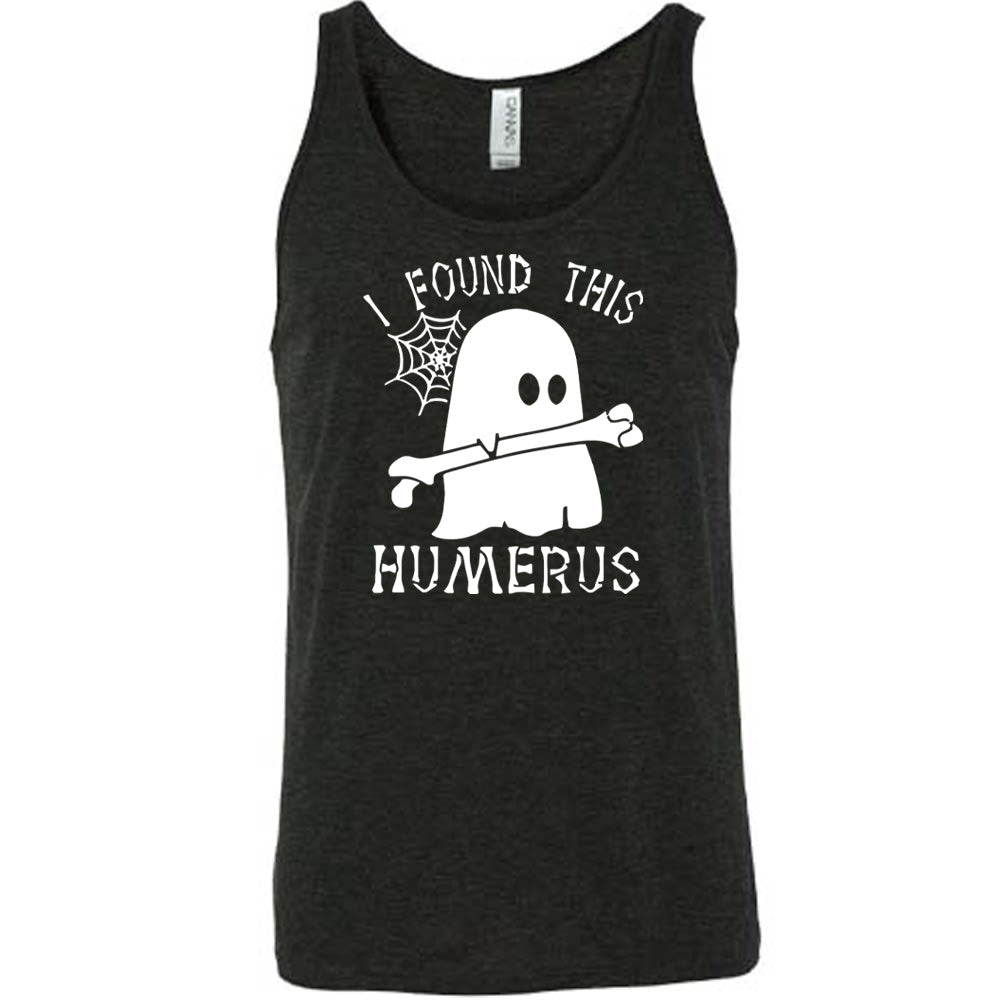 Black colored tank with ghost holding a bone graphic on it that says "I Found This Humerus"