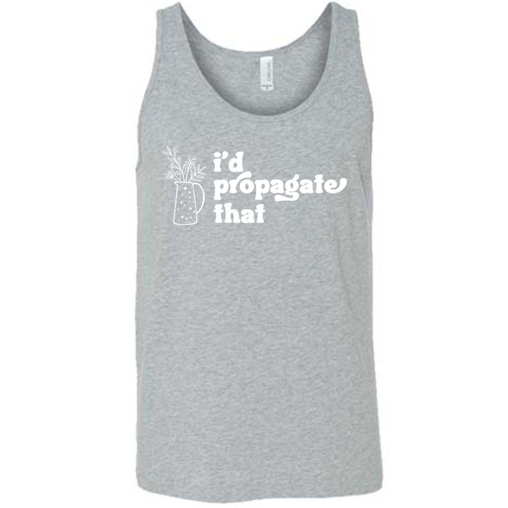 Grey colored tank with a pitcher of plants graphic on it that says "I'd Propagate That"