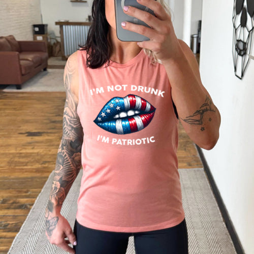 peach I'm Not Drunk I'm Patriotic Muscle Tank