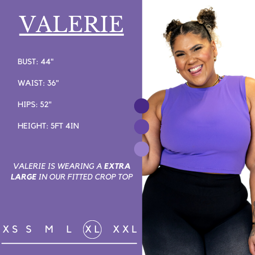 model's measurements, she is wearing a size extra large in the crop top