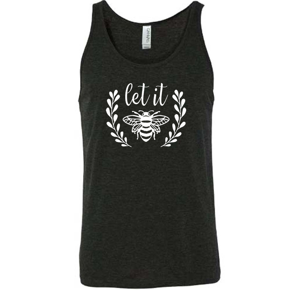 Black colored tank with a bee graphic on it that says "Let it" (bee)