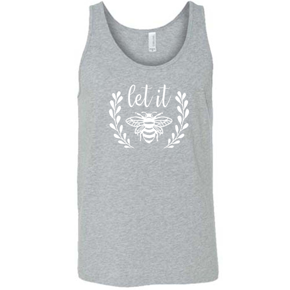 Grey colored tank with a bee graphic on it that says "Let it" (bee)
