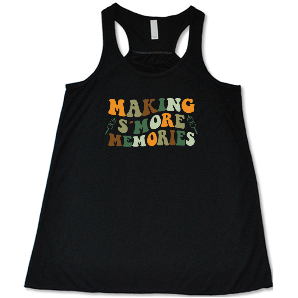 Black colored flowy tank with a graphic on it that says "Making S'More Memories"