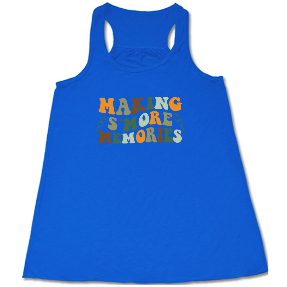 Blue colored flowy tank with a graphic on it that says "Making S'More Memories"