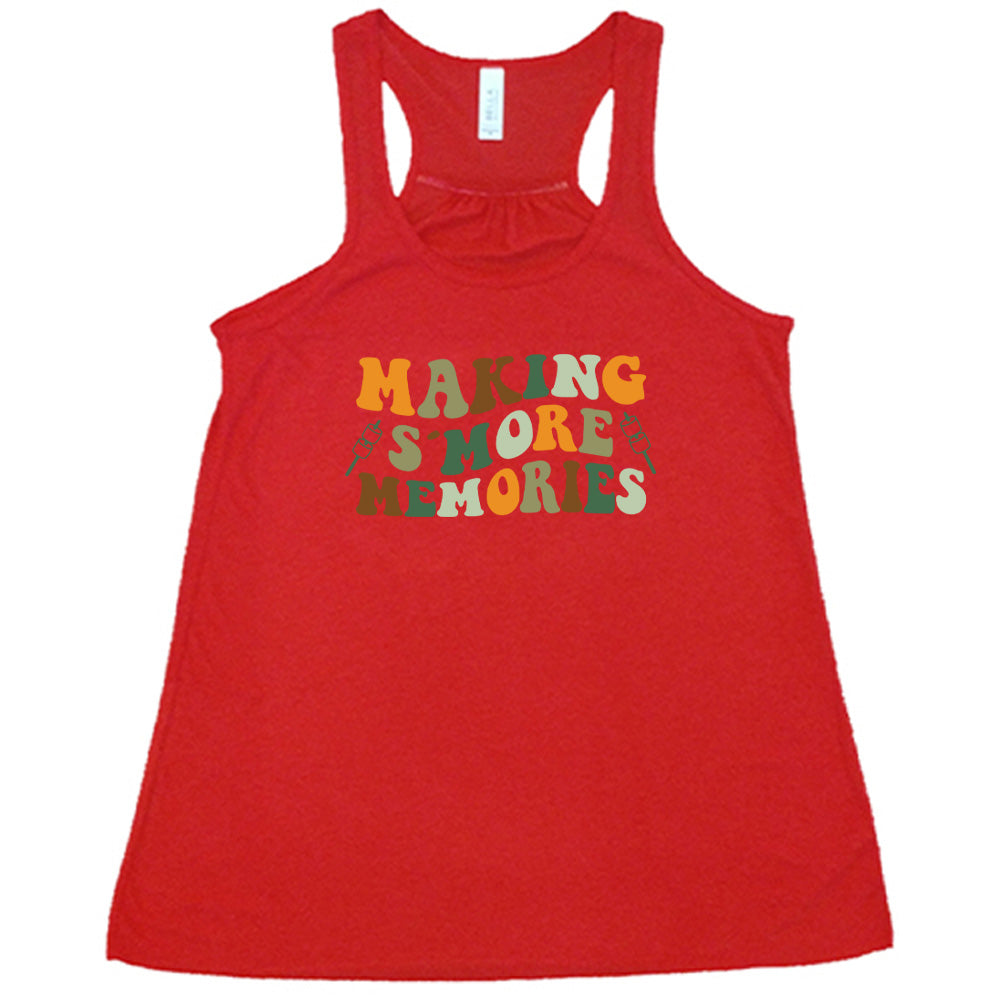 Red colored flowy tank with a graphic on it that says "Making S'More Memories"