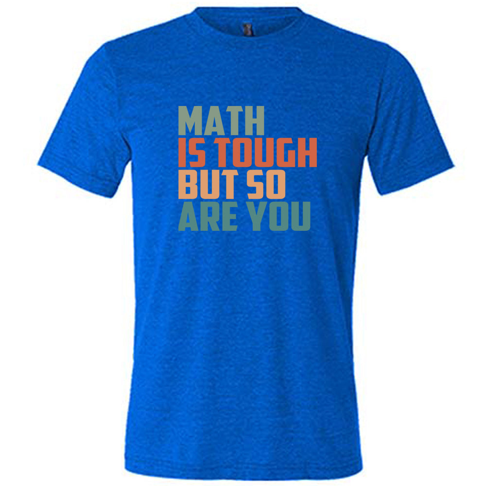 Blue colored shirt with graphic on it that says "Math Is Tough But So Are You"