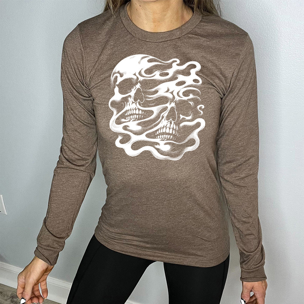 Heather Brown Long Sleeve with Melting Skulls