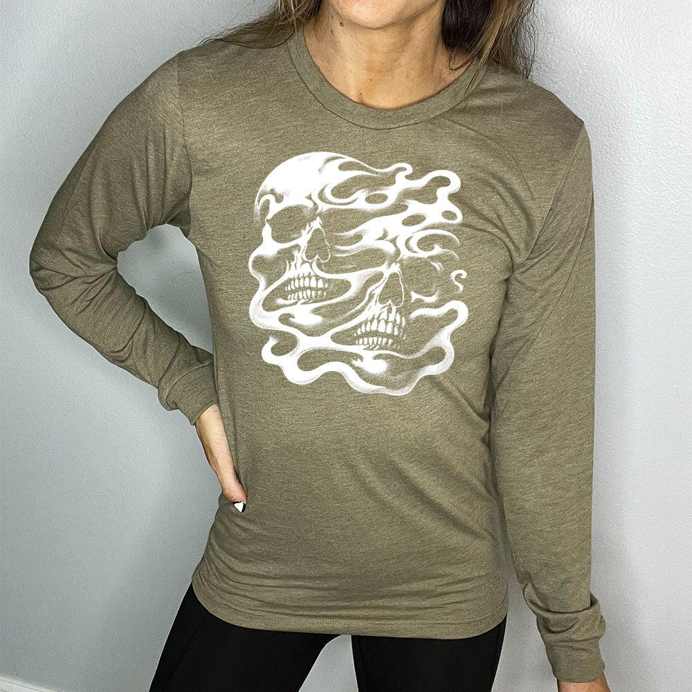 Heather Olive Long Sleeve with Melting Skulls