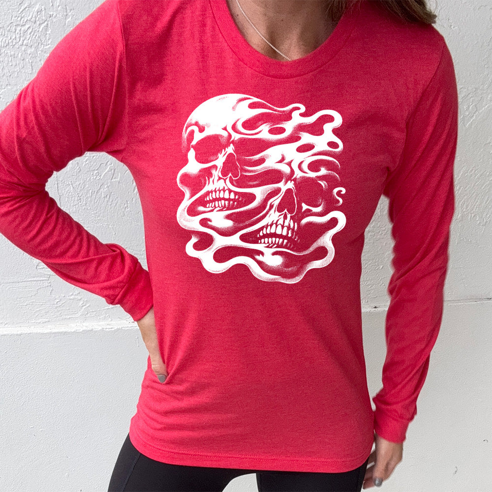 Heather Red Long Sleeve with Melting Skulls