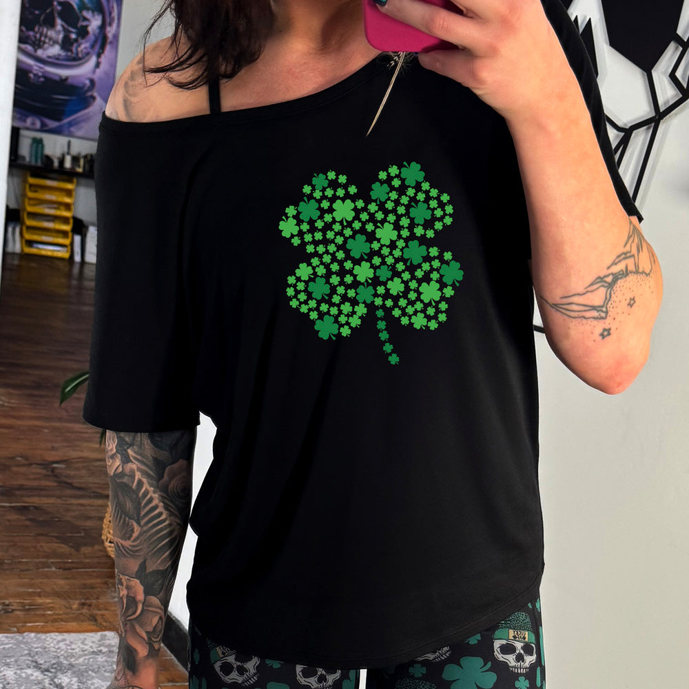 shirt with a shamrock graphic on it