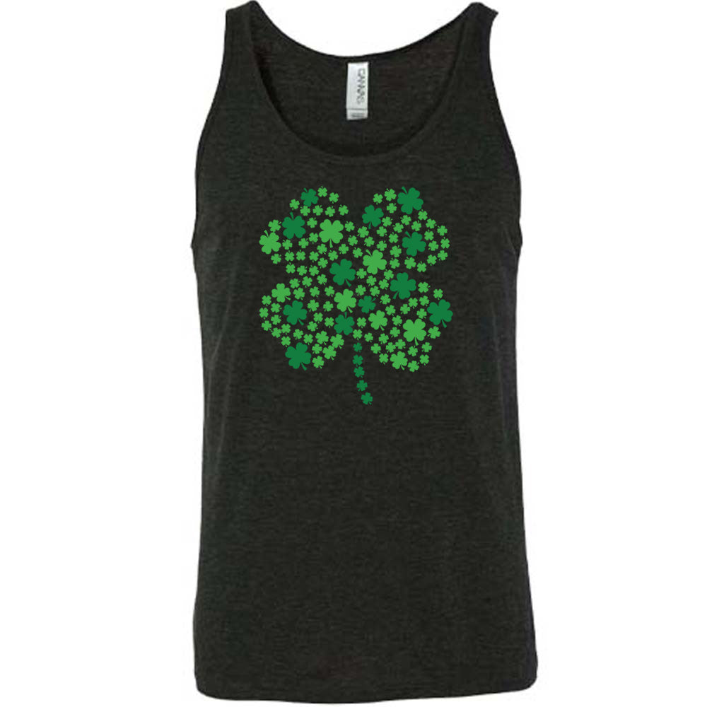 black shirt with a shamrock graphic on it