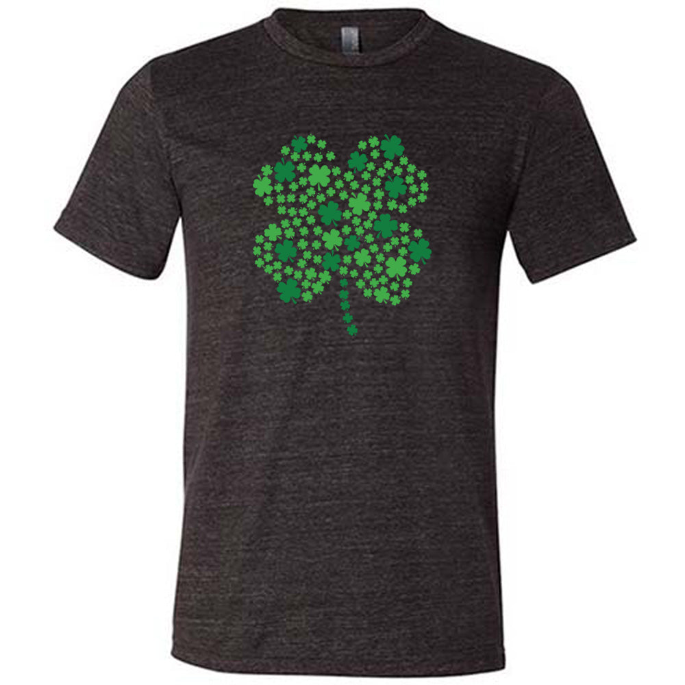black shirt with a shamrock graphic on it