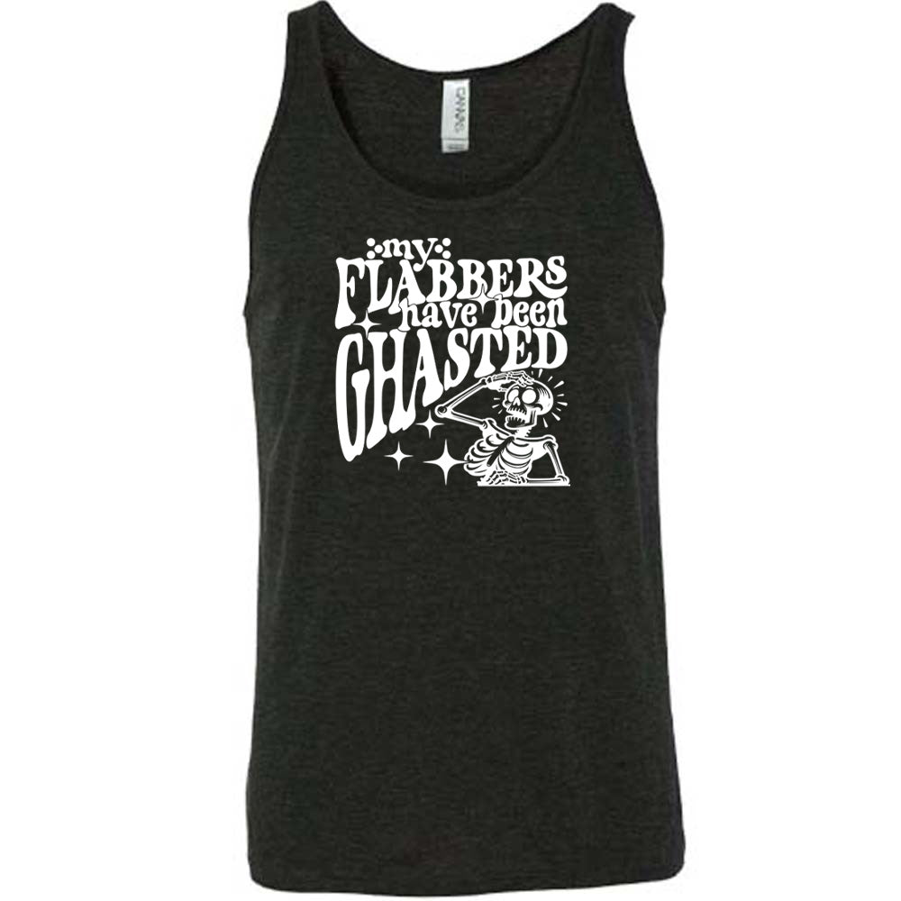 Black colored tank with a shocked skeleton graphic on it that says "My Flabbers Have Been Ghasted"