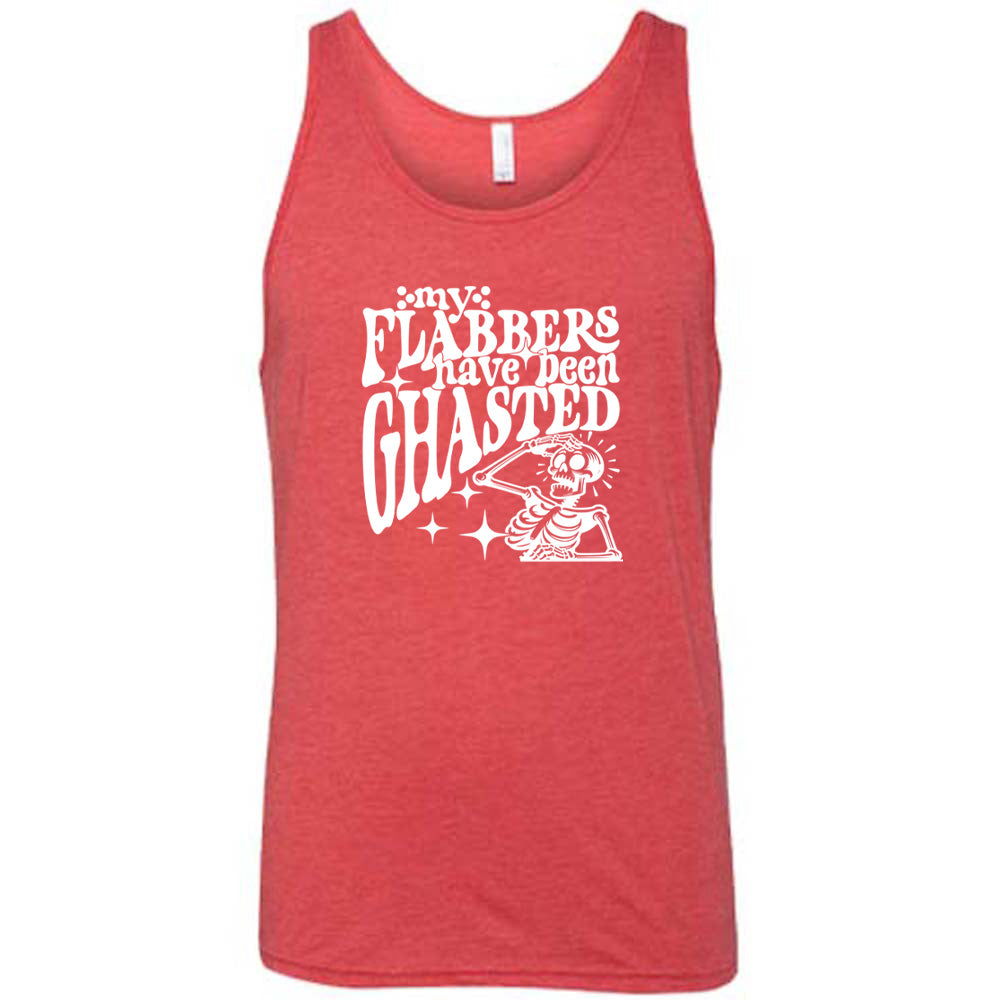 Red colored tank with a shocked skeleton graphic on it that says "My Flabbers Have Been Ghasted"