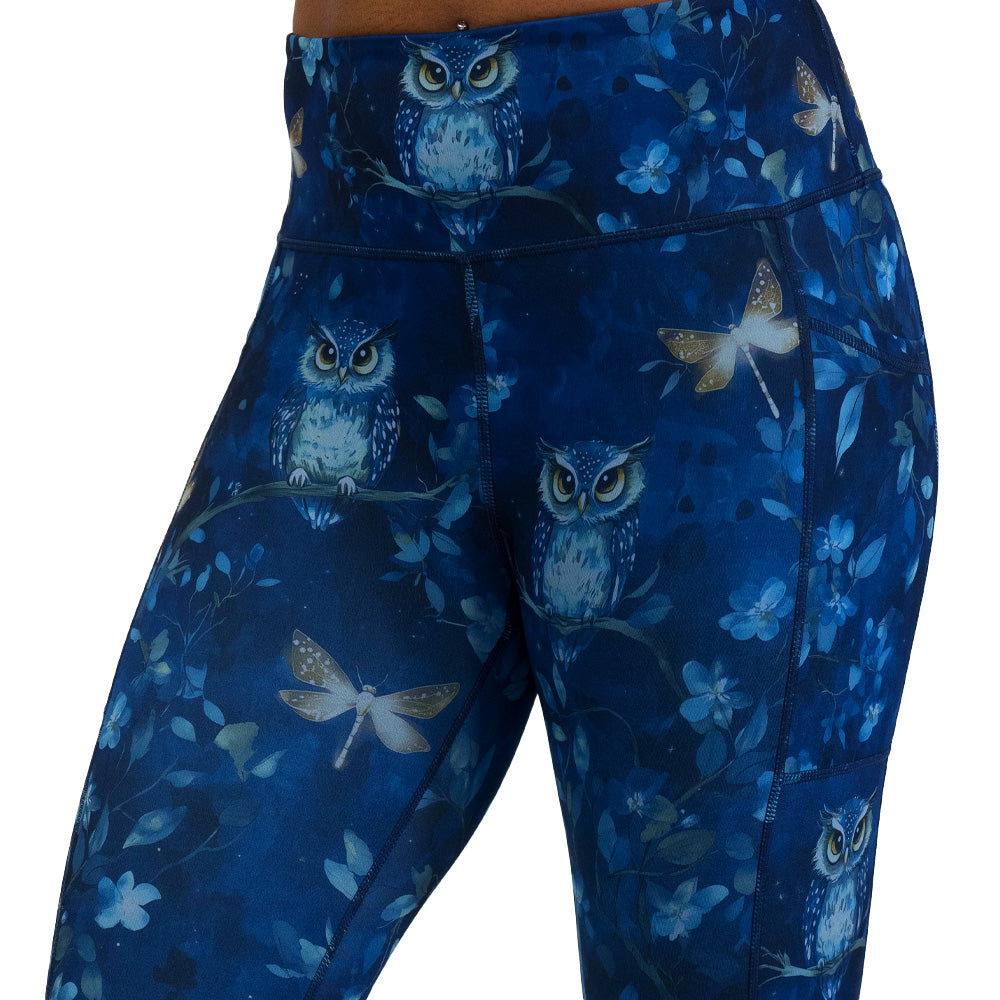 blue owl patterned leggings