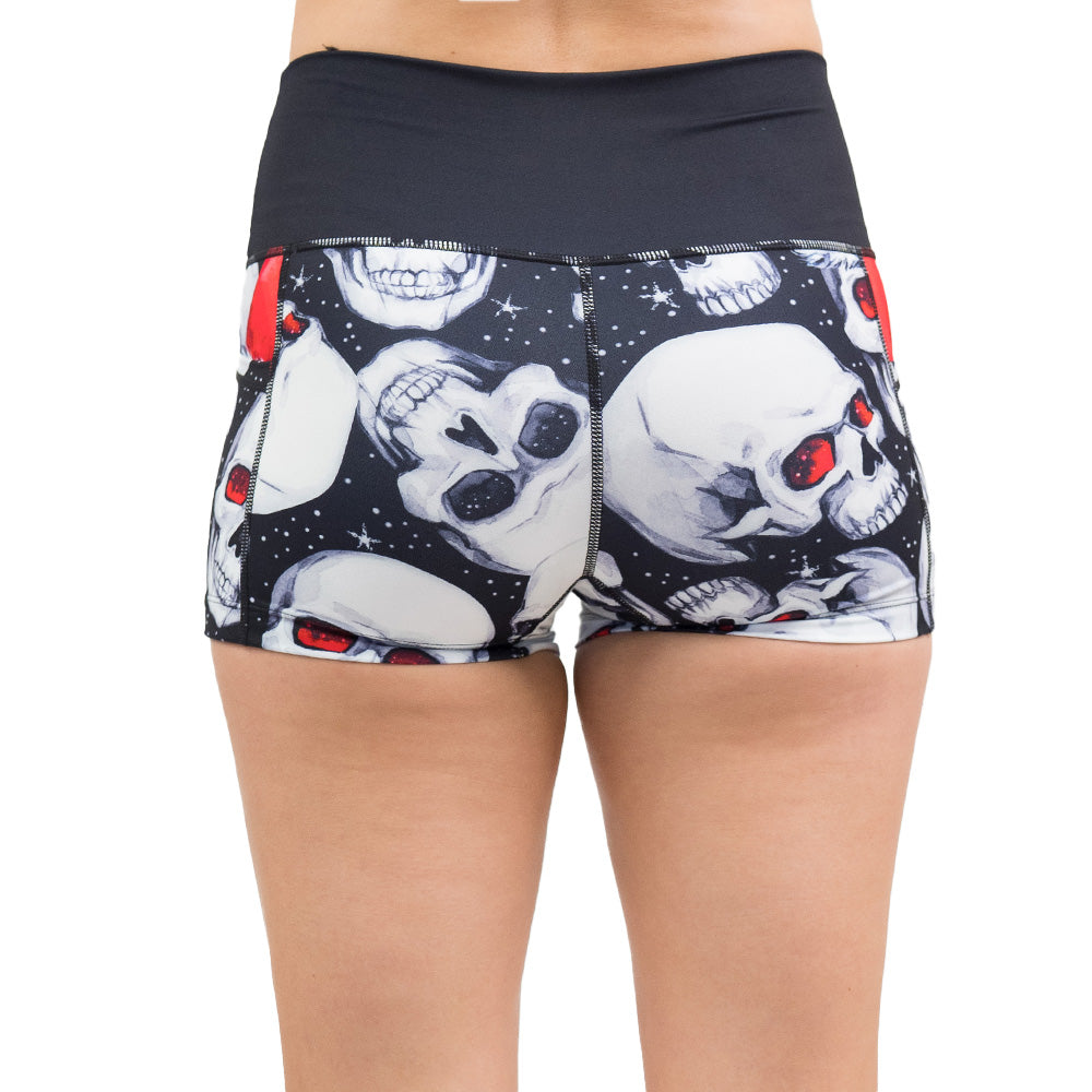 back of the santa hat and skull pattern shorts