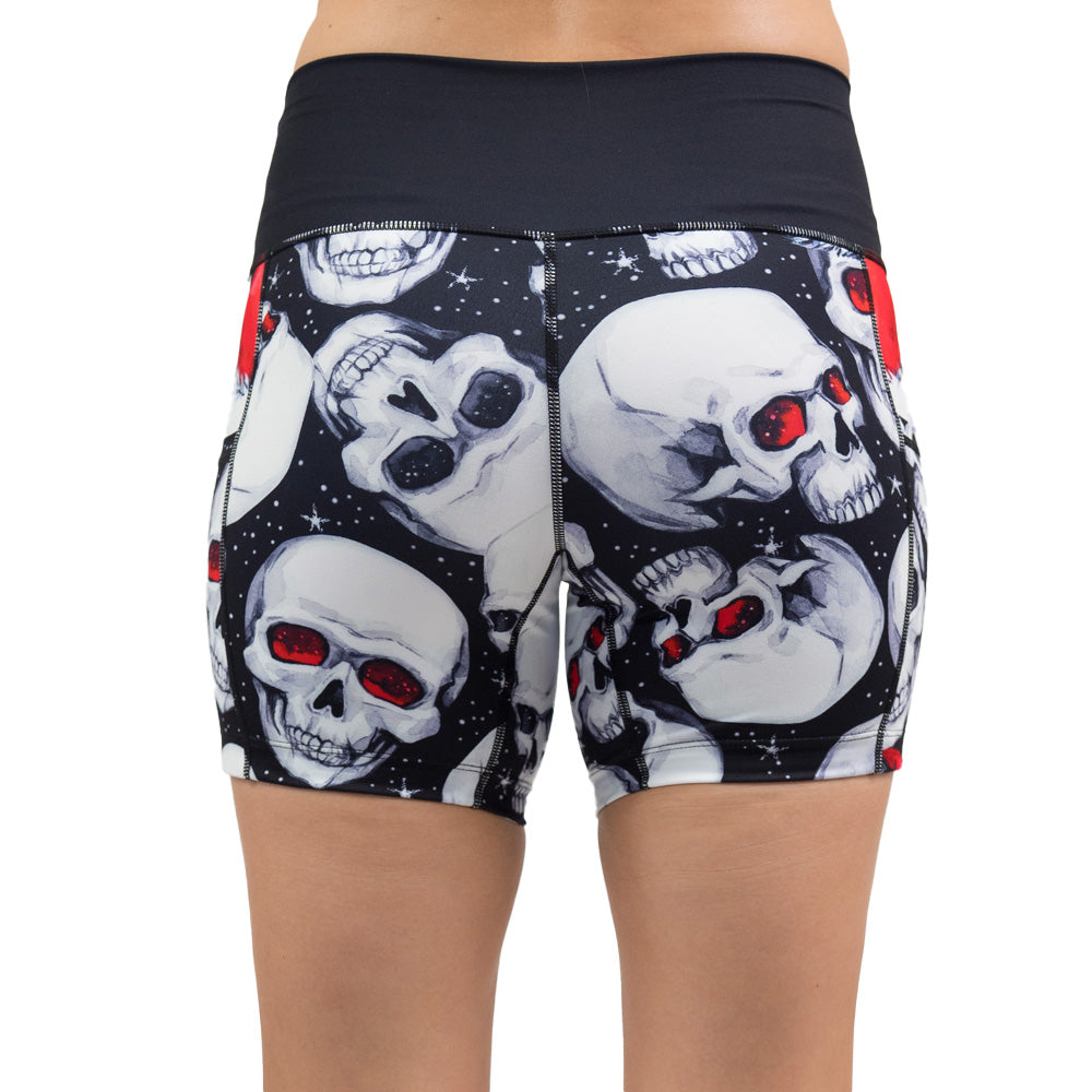back of the santa hat and skull pattern shorts