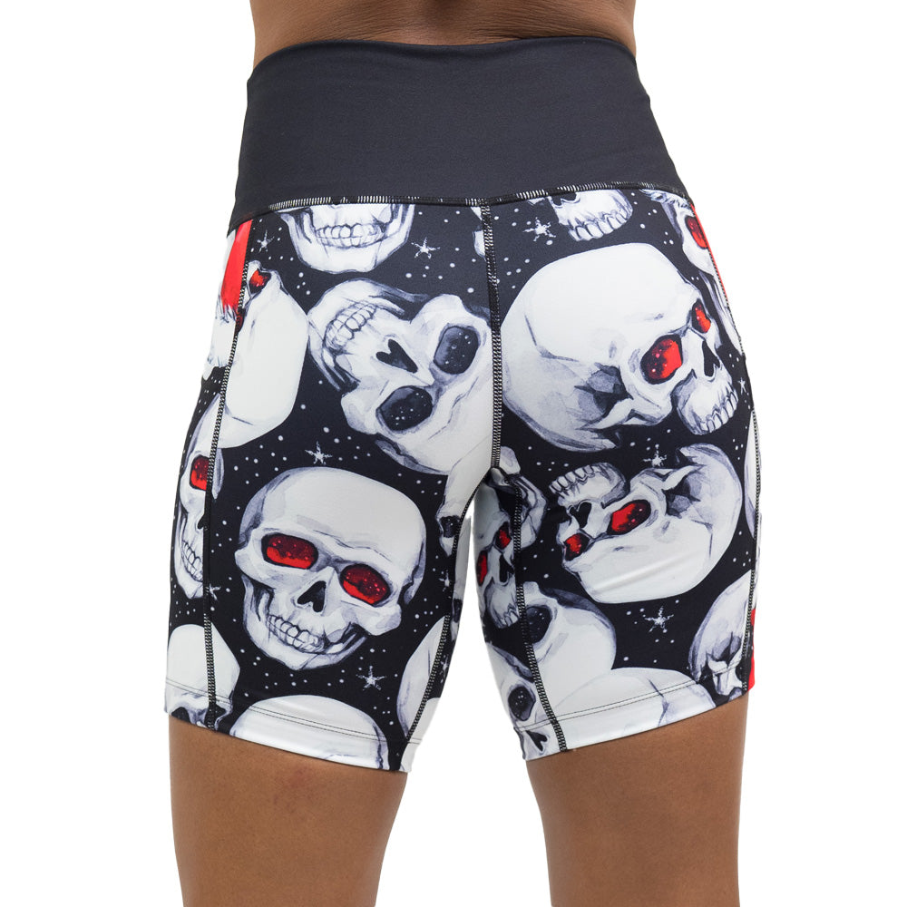 back of the santa hat and skull pattern shorts