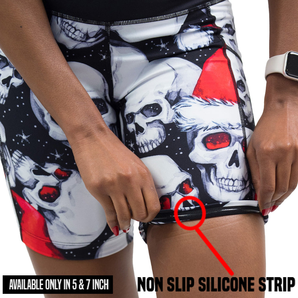 non slip strip on the santa hat and skull pattern shorts