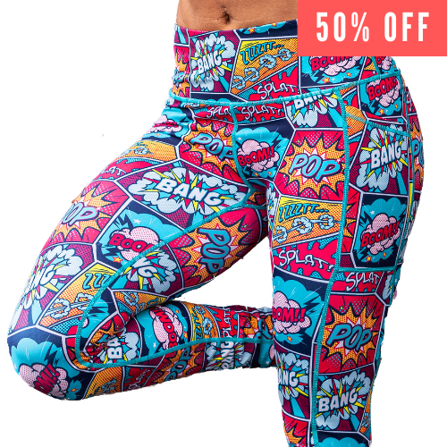 comic book style action bubble sayings patterned leggings discount