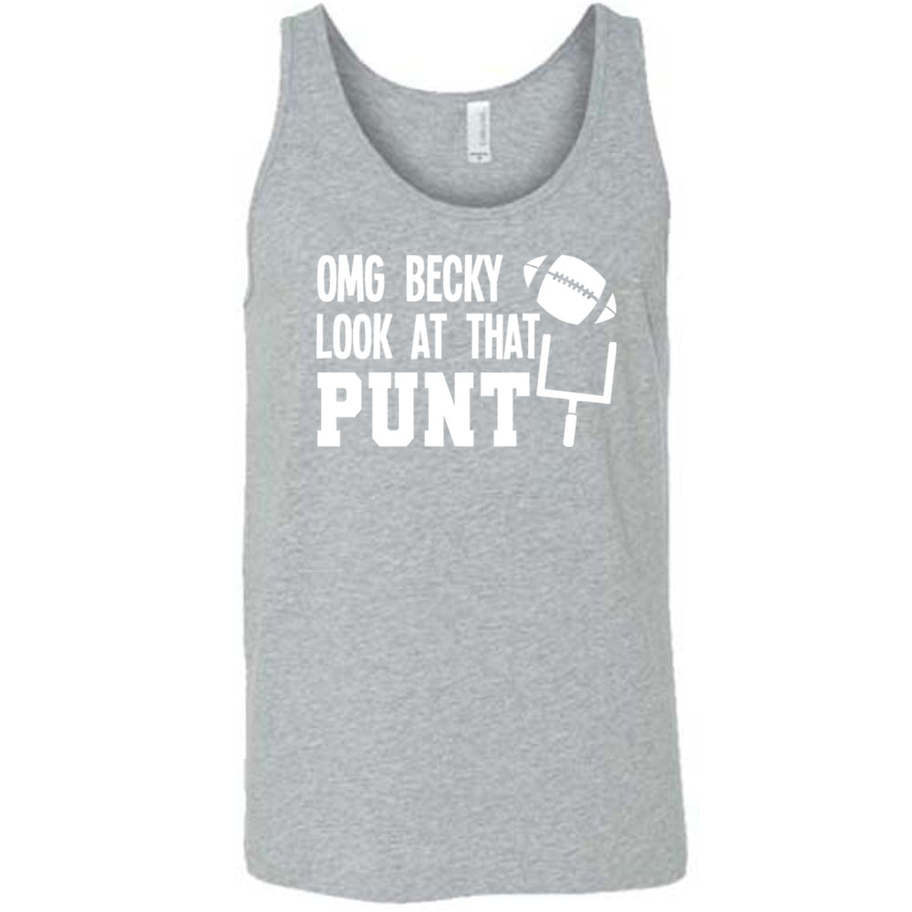 Grey colored tank with football and goalpost graphic on it that says "OMG Becky Look At That Punt"