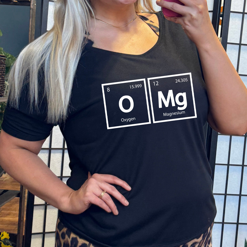 shirt with periodic table graphic on it that says "OMG"