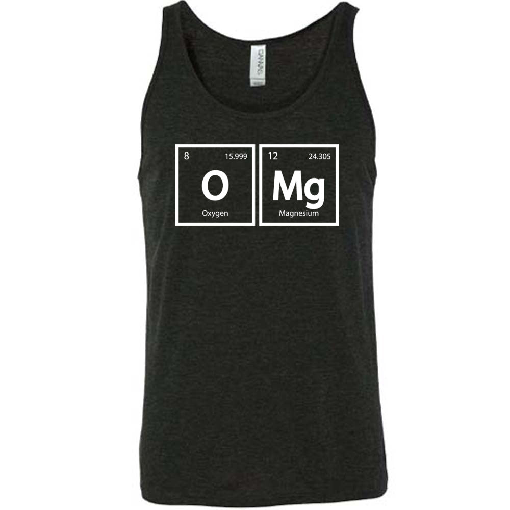 Black colored tank with periodic table graphic on it that says "OMG"