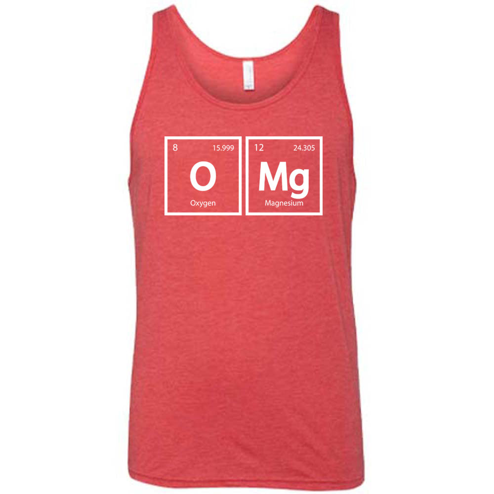 Red colored tank with periodic table graphic on it that says "OMG"