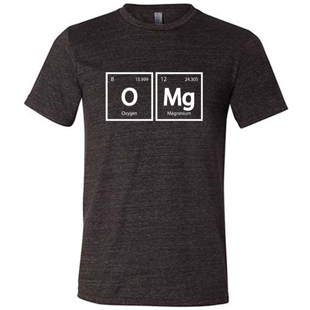 Black colored shirt with periodic table graphic on it that says "OMG"