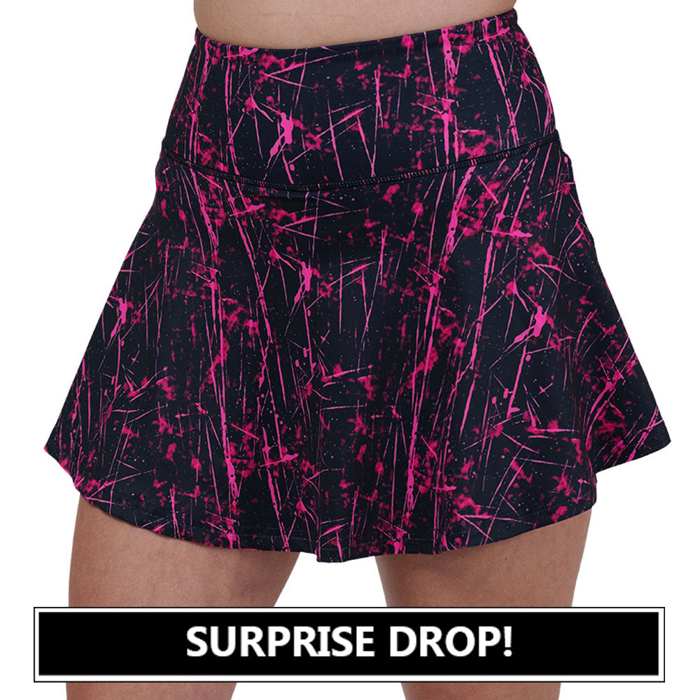 pink paint splatter patterned skirt
